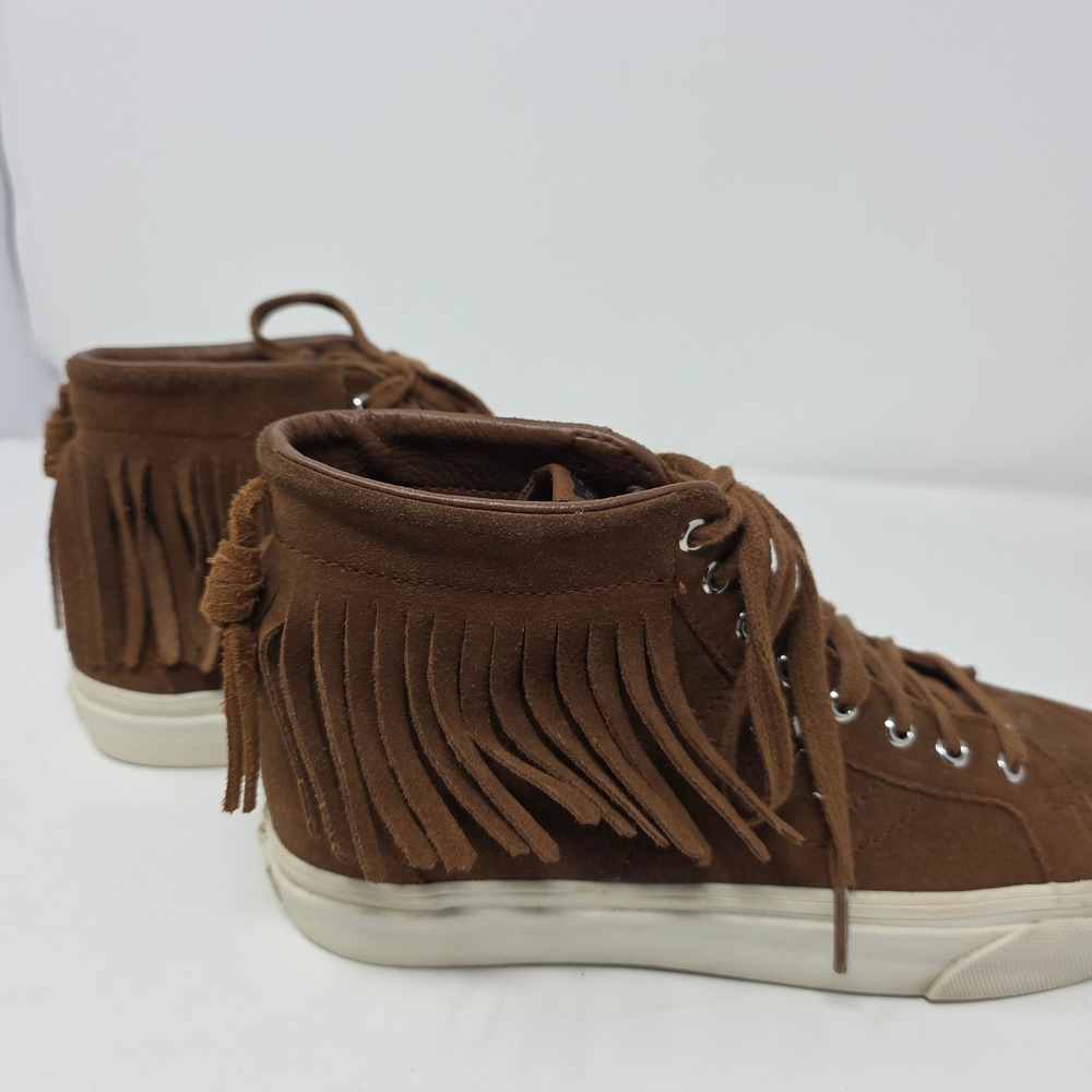 Vans Sk8 Hi Moc Womens 9 Mens 7.5 Brown Suede Fringe High Top Skateboard Shoes - Picture 8 of 9